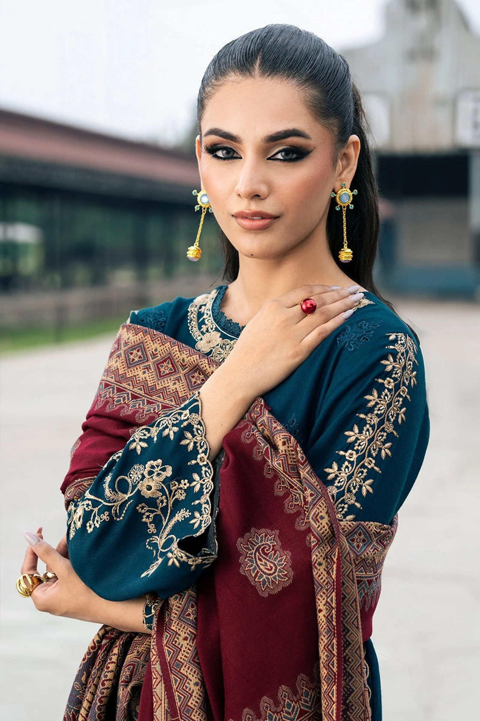 Jazmin Winter 3 Piece Dhanak Embroidered Suit with Printed Shawll WC1109 - Image 6