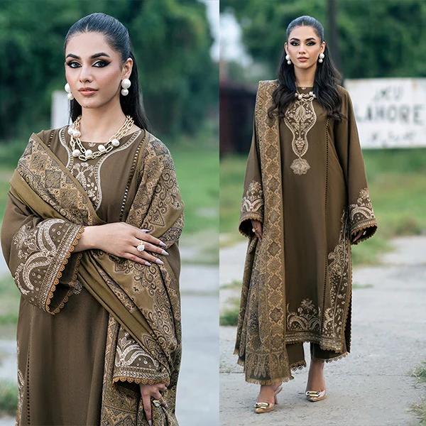 Jazmin Winter 3 Piece Dhanak Embroidered Suit with Printed Shawll WC1116