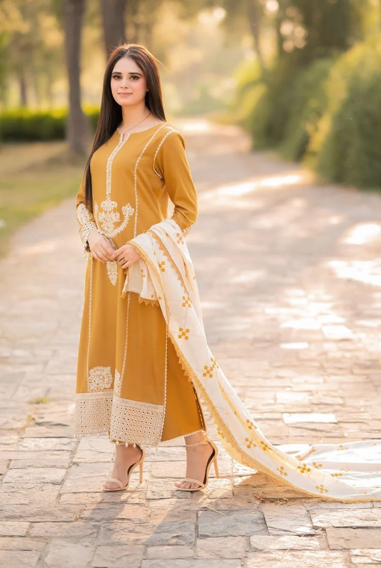 Libaas Winter 3 Piece Embroidered Dhanak dress with Heavy Embroidered Dhanak Shawll WC1212 - Image 2