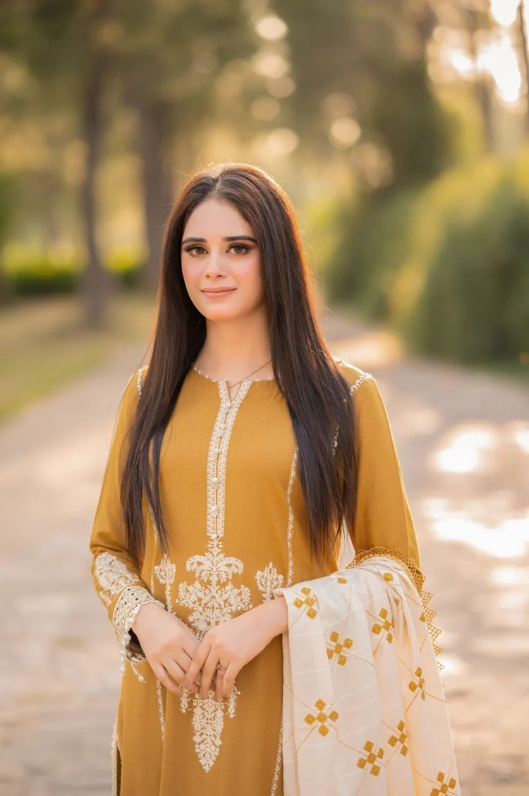 Libaas Winter 3 Piece Embroidered Dhanak dress with Heavy Embroidered Dhanak Shawll WC1212 - Image 4
