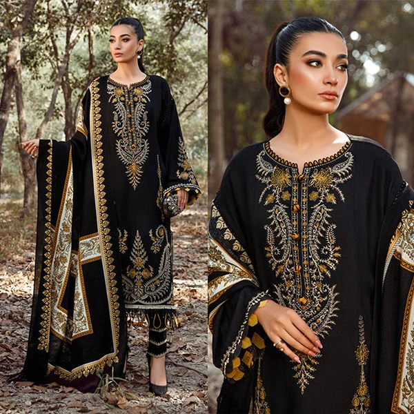 Maria B Winter 3 Piece Dhanak Embroidered dress with Printed Shawll WC827