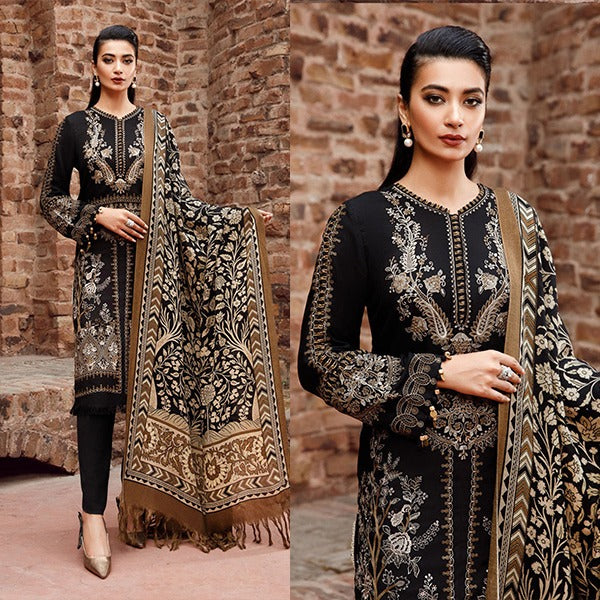 Maria B Winter 3 Piece Dhanak Embroidered Dress with Printed Shawll WC877