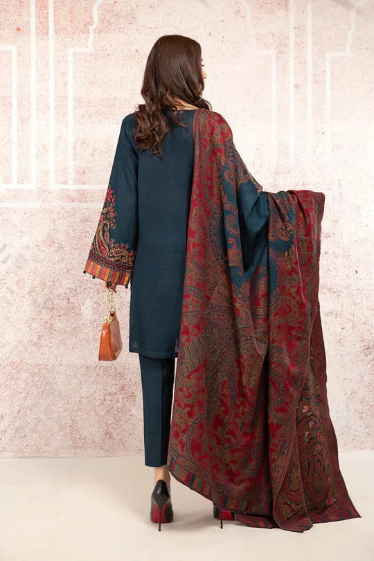 Maria B Winter Embroidered Khaddar Dress with Printed Shawll 3 Piece WC582 - Image 2