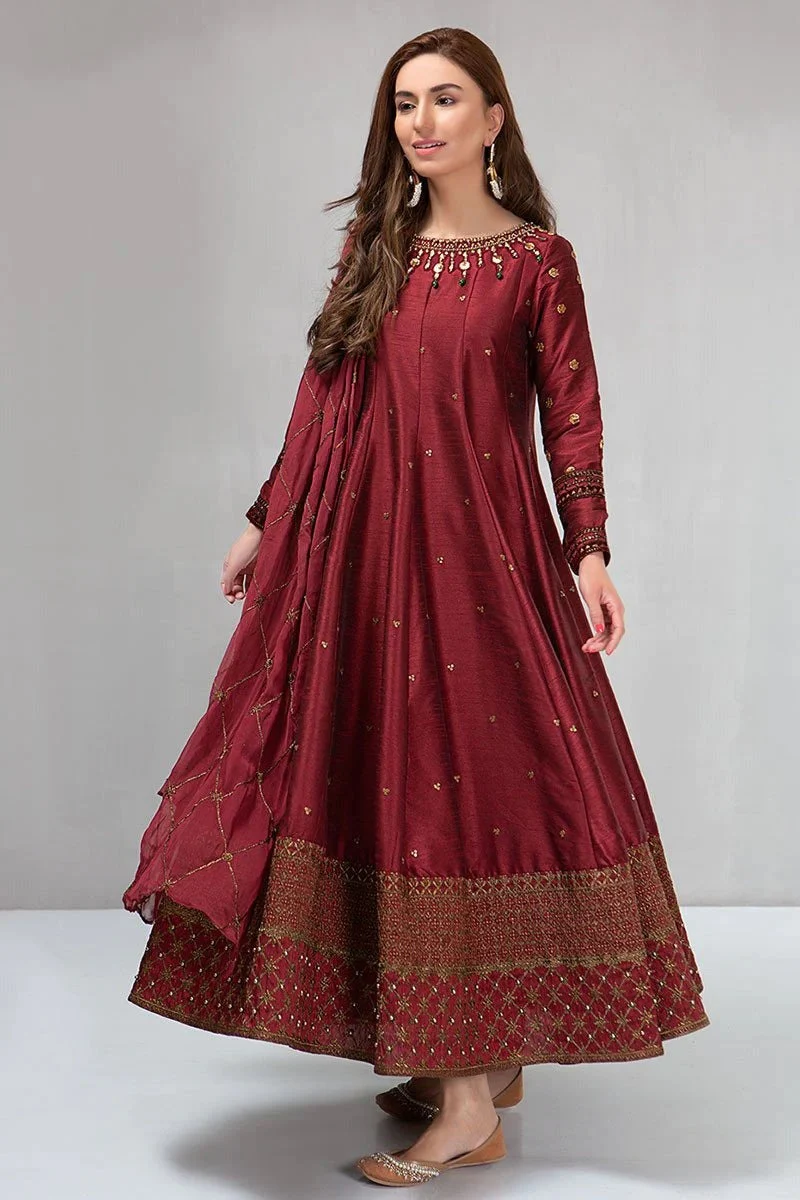 Maria B Winter Unstiched 3 piece shimoz silk frock style embroidered suit WC099 - Image 2