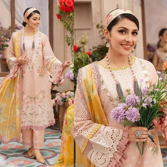 Mushq 3 Piece Embroidered Lawn Dress with Printed Chiffon Duppata WC079
