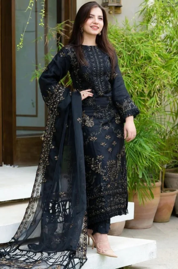 Nisa Winter Khaddar Embroidered Shirt With Chiffon Embroidered Dupatta 3 Piece WC515 - Image 3