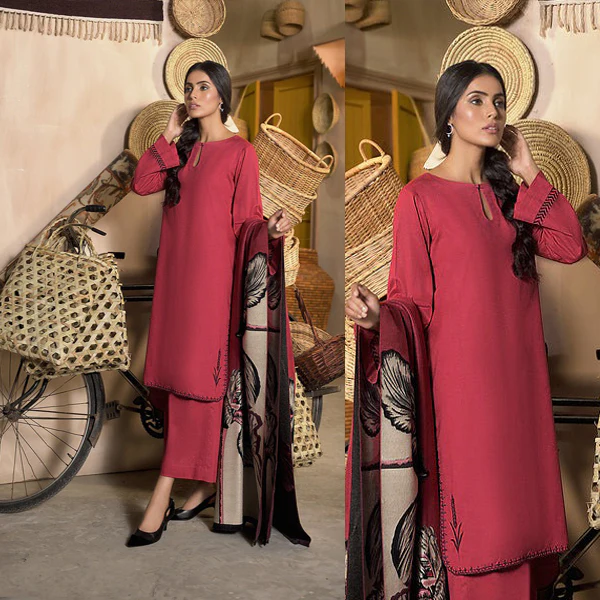Nishat Unstitched Winter Dhanak Plain three piece With Printed Karandi Shawll WC813