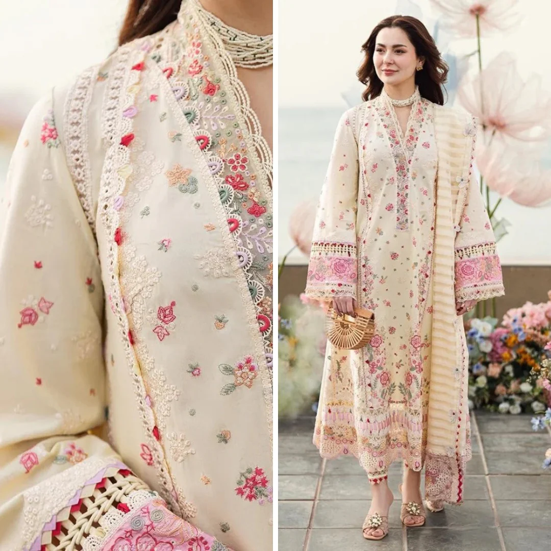 Qalamkaar 3 Piece Unstitched Lawn Embroidered Chicken Kari with Emb. Organza Dupata WC1052