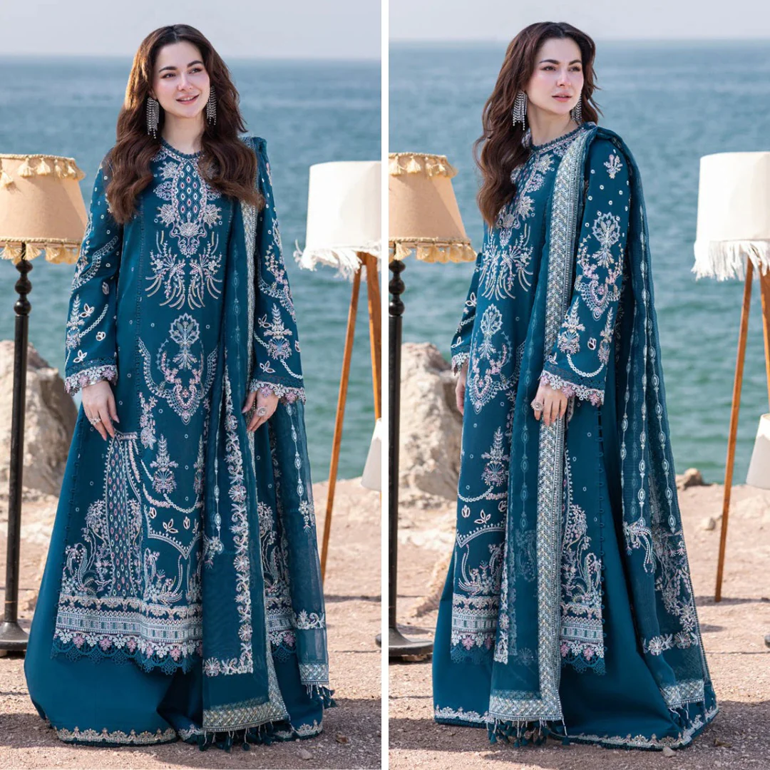 Qalamkar 3 Piece Chickenkari Embroidered Lawn Suit Organza Dupata WC1035