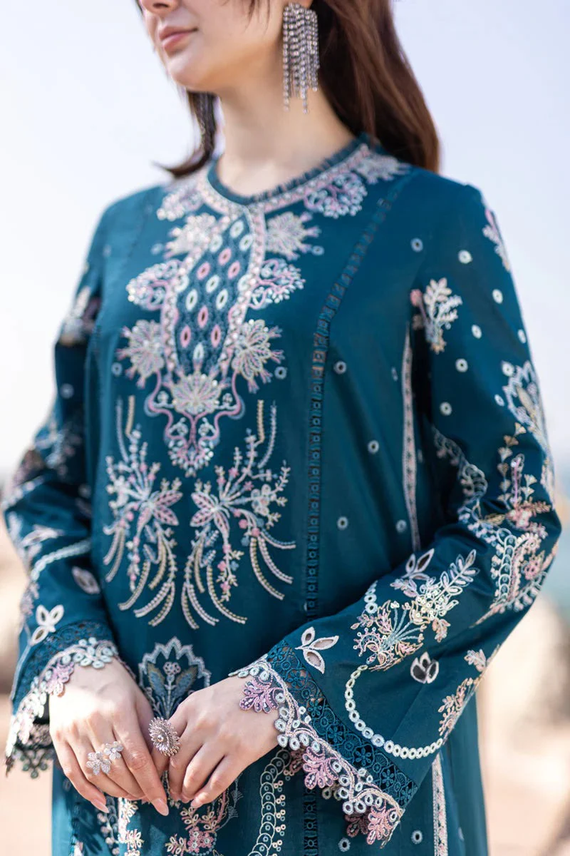 Qalamkar 3 Piece Chickenkari Embroidered Lawn Suit Organza Dupata WC1035 - Image 3