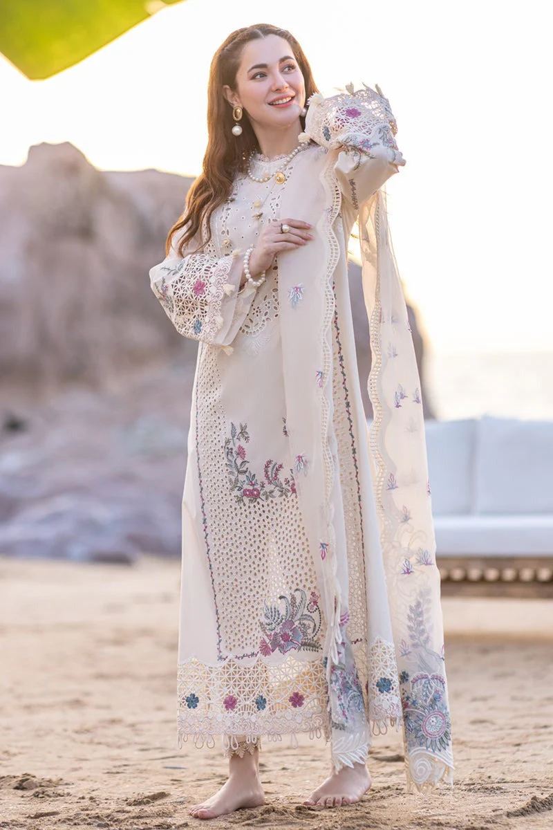 Qalamkar 3 Piece Chickenkari Embroidered Lawn Suit Organza Dupata WC997 - Image 4