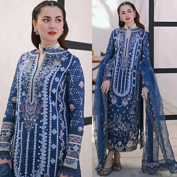 Qalamkar 3 Piece Lawn Embroidered Shirt with Organza Emb Dupata WC1306