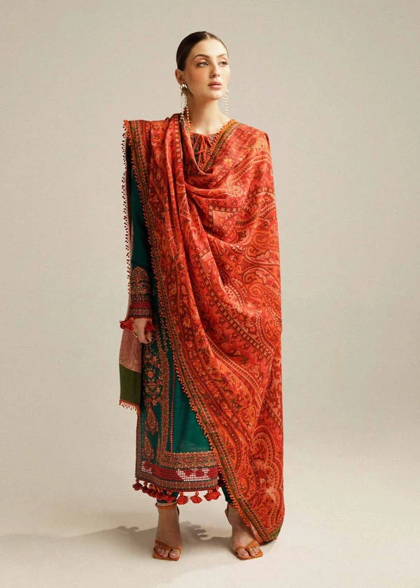 Rehan Rehar 3 Piece Embroidered Lawn with Chiffon Dupata Dress WC994 - Image 3