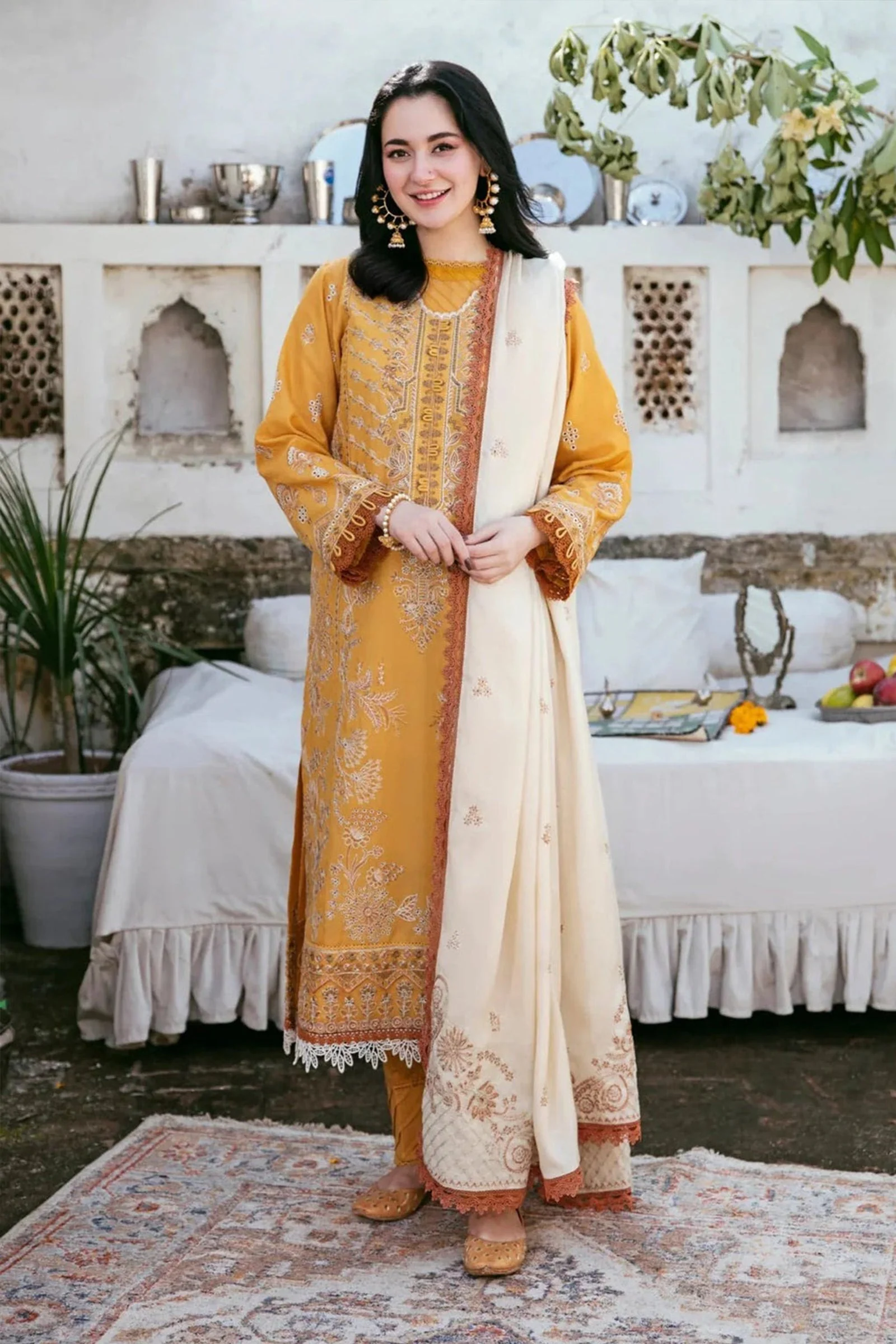 Sapphire 3 Piece Dhanak Embroidered Shirt With Dhanak Embroidered Shawll WC1124 - Image 2