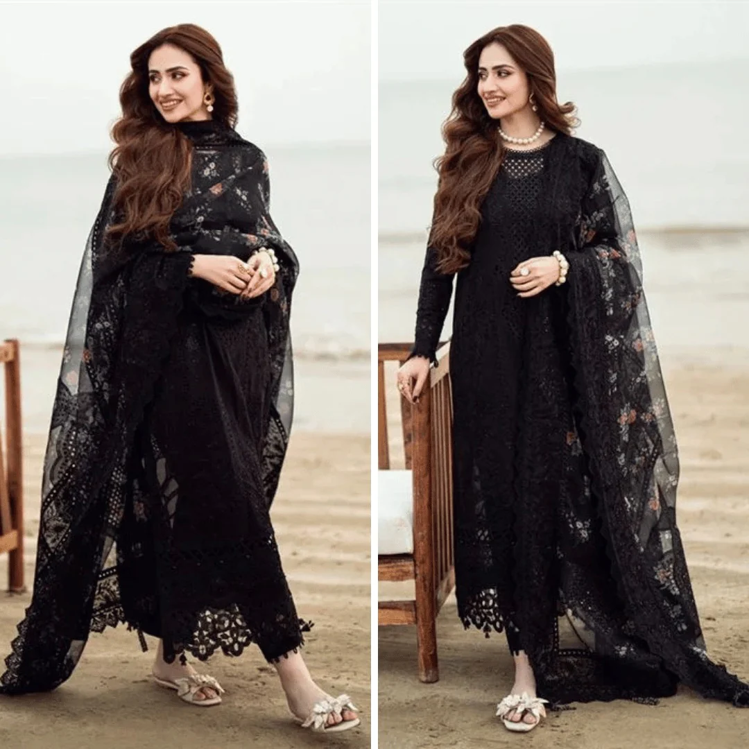 Sapphire 3 Piece Embroidered Lawn ChickenKari dress with Chiffon Dupata WC1041