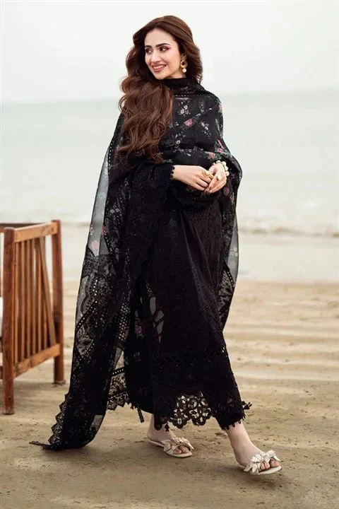 Sapphire 3 Piece Embroidered Lawn ChickenKari dress with Chiffon Dupata WC1041 - Image 6