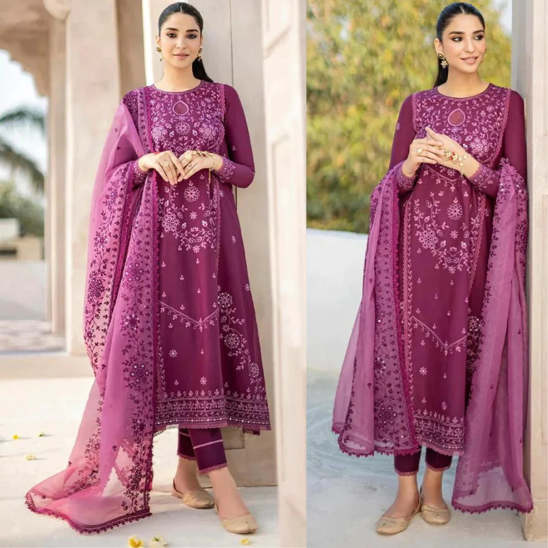 Sapphire 3 Piece Lawn Embroidered Dress Organza Dupatta WC726