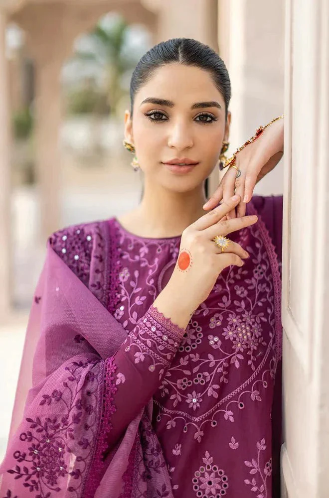 Sapphire 3 Piece Lawn Embroidered Dress Organza Dupatta WC726 - Image 3