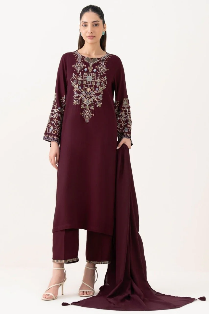 Sapphire Unstitched Winter 3 Piece Dhanak Embroidered Shirt with Shawll WC1241 - Image 2