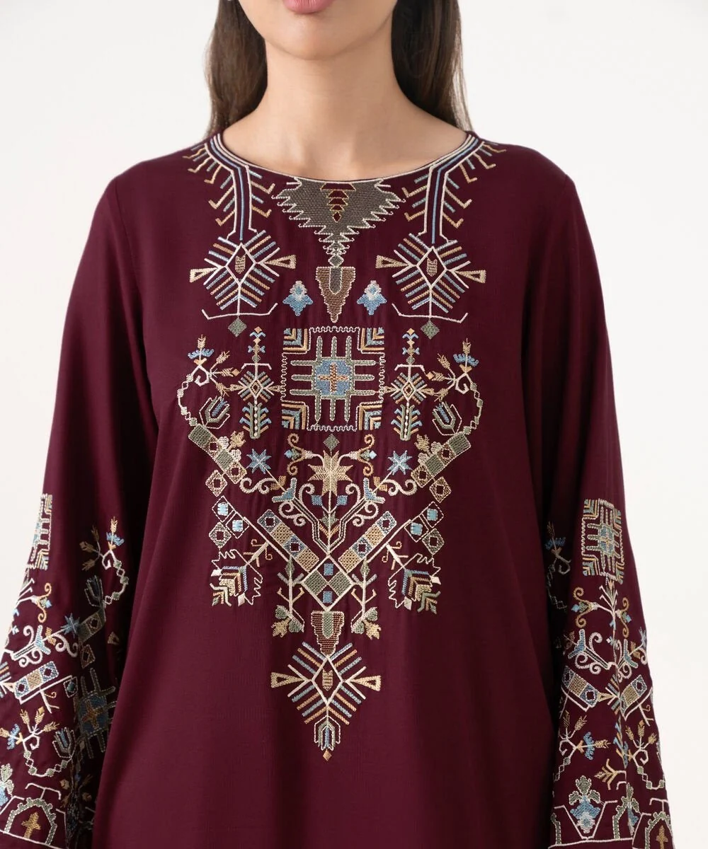 Sapphire Unstitched Winter 3 Piece Dhanak Embroidered Shirt with Shawll WC1241 - Image 4