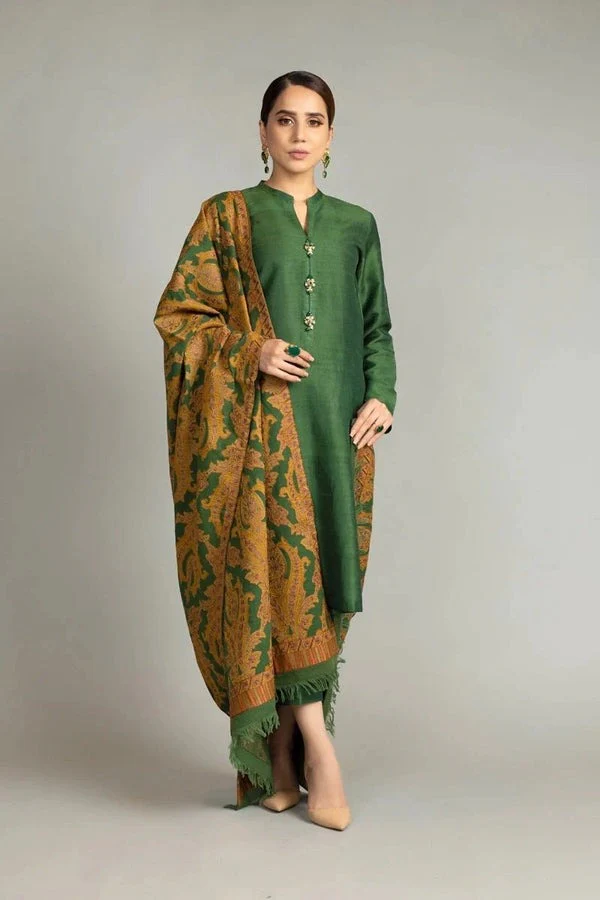 Sapphire Unstitched Winter Dhanak Suit with digital printed wool shawll 3 Piece WC540 - Image 3