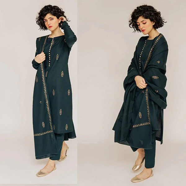 Sapphire Winter 3 Piece Dhannak Embroidered Suit with Dhanak Embroidered Shawll WC566