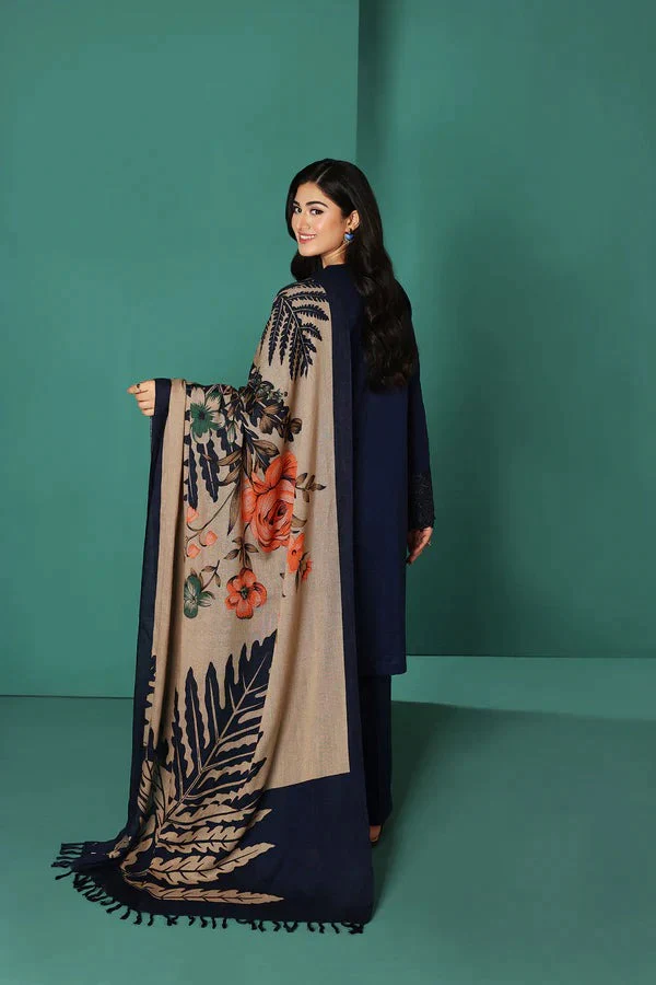 Sapphire Winter Dhanak Embroidered dress with Printed Shawll 3 Piece WC585 - Image 3