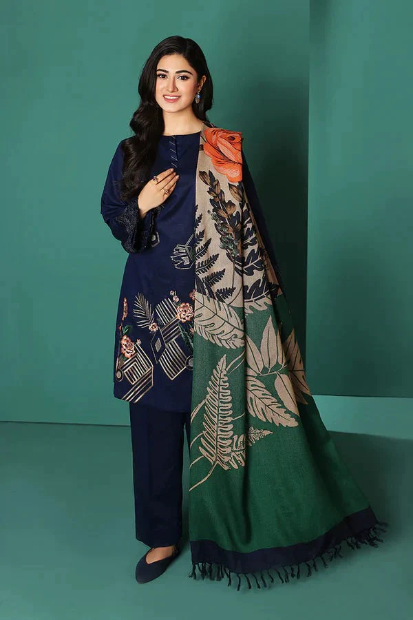 Sapphire Winter Dhanak Embroidered dress with Printed Shawll 3 Piece WC585 - Image 4