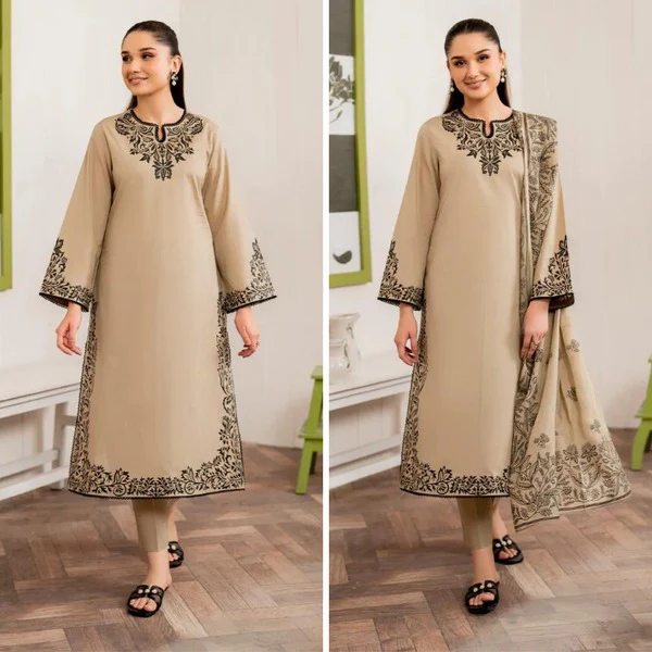 Sapphire Winter Embroidered Dhanak Dress with Printed Shawll 3 Piece Wc913