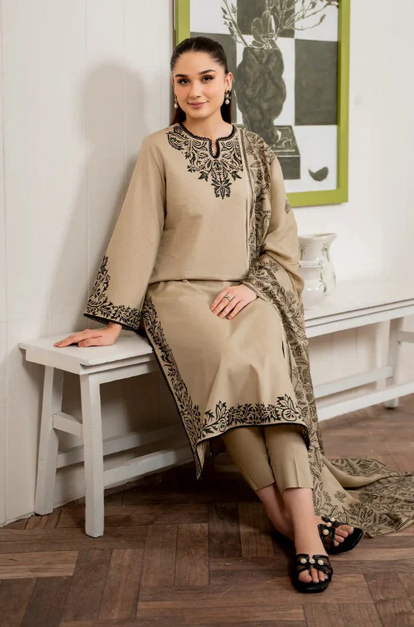 Sapphire Winter Embroidered Dhanak Dress with Printed Shawll 3 Piece Wc913 - Image 2