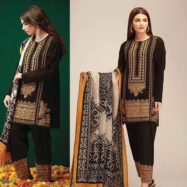 Sidra Mumtaz Winter 3 Piece Dhanak Embroidered Dress with Printed Wool Shawll WC424