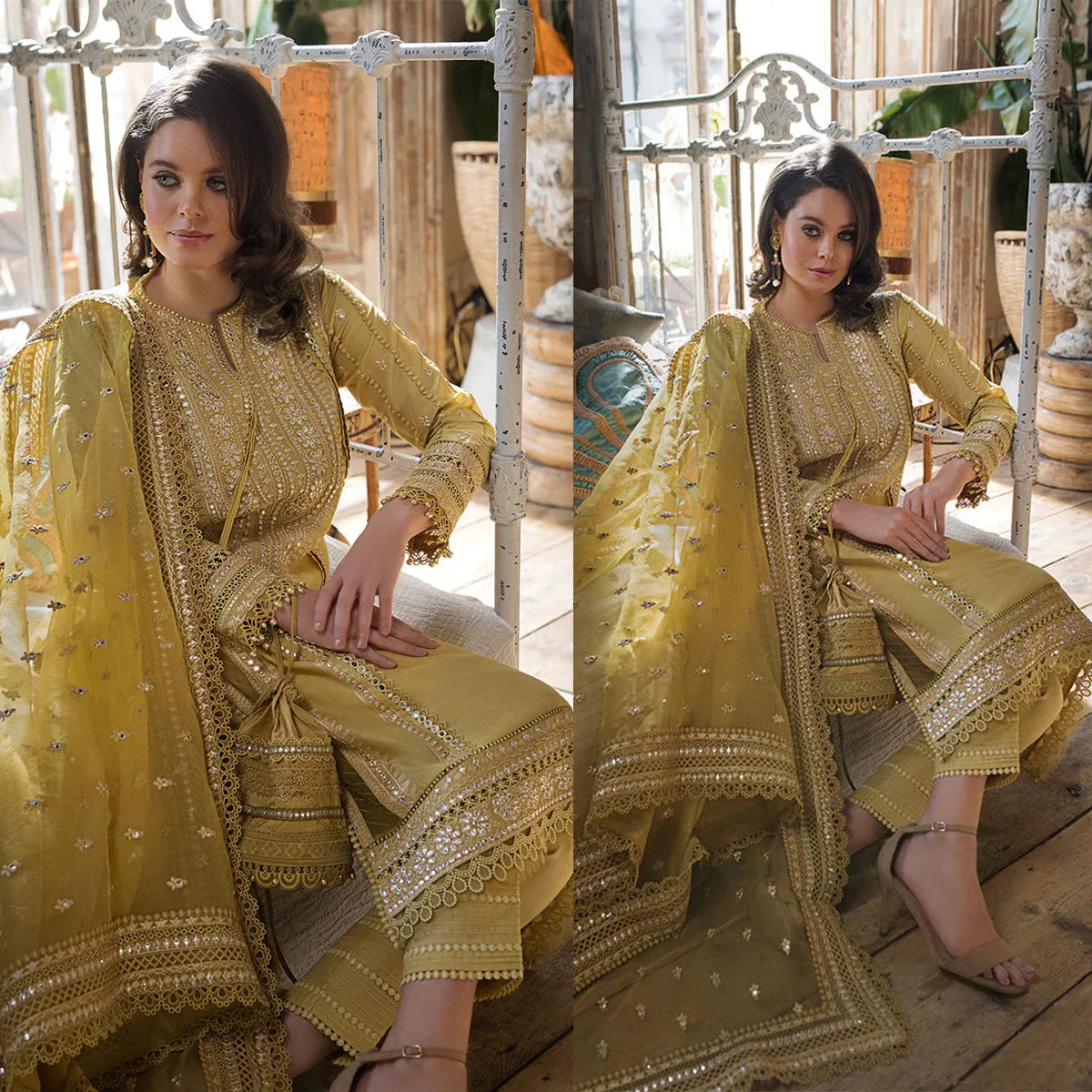 WC224-Sobia Nazir Embroidered 3 Piece Lawn Dress With Embroidered Organza Dopata