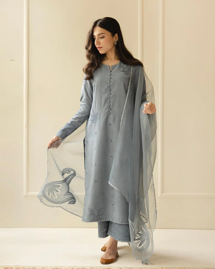 Summer Lawn Embroidered Shirt With Organza Embroidered Dupatta 3PC WC730 - Image 3