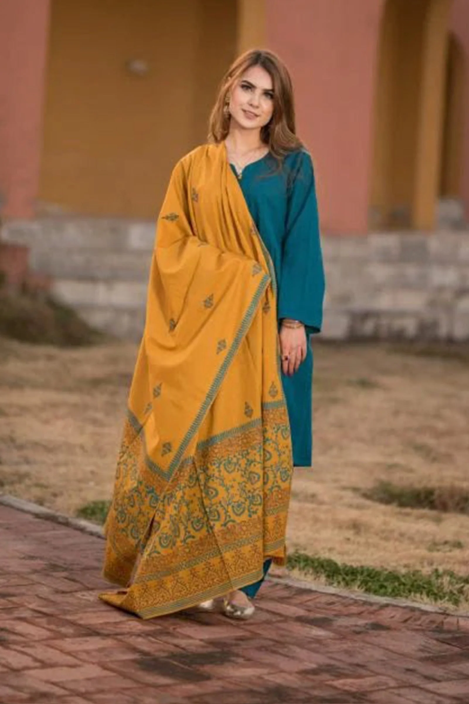 Unstitched 3 Piece Dhanak Dress with digital printed wool shawll WC554 - Image 2