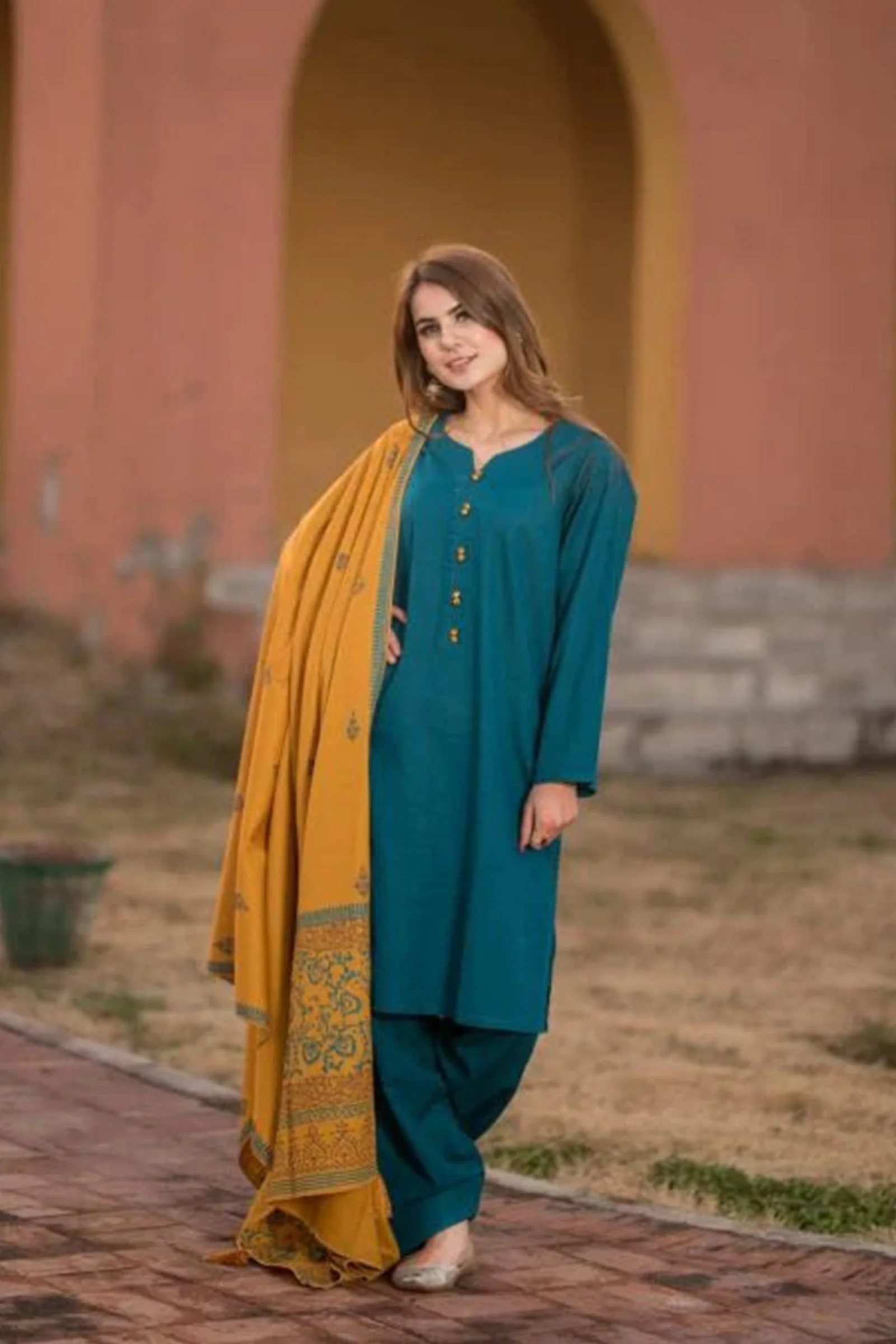 Unstitched 3 Piece Dhanak Dress with digital printed wool shawll WC554 - Image 3