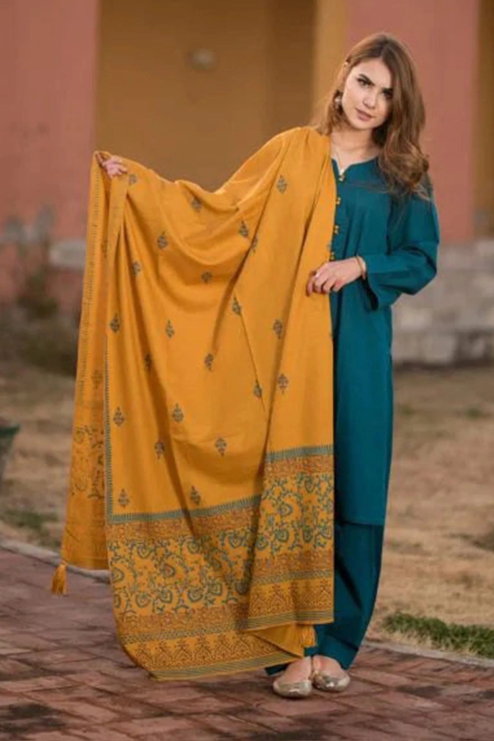 Unstitched 3 Piece Dhanak Dress with digital printed wool shawll WC554 - Image 4