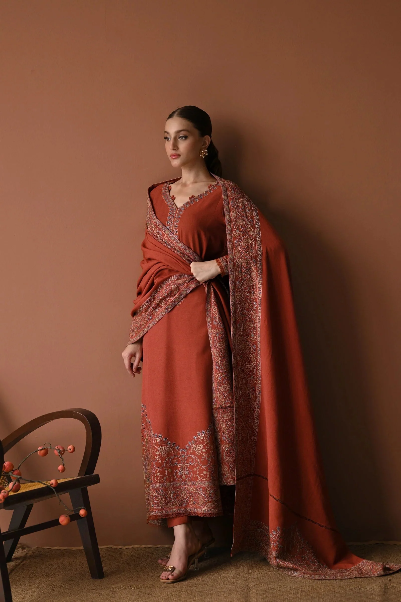 Unstitched 3 Piece Dhanak Embroidered Dress with Shwall and Trouser WC1260 - Image 3
