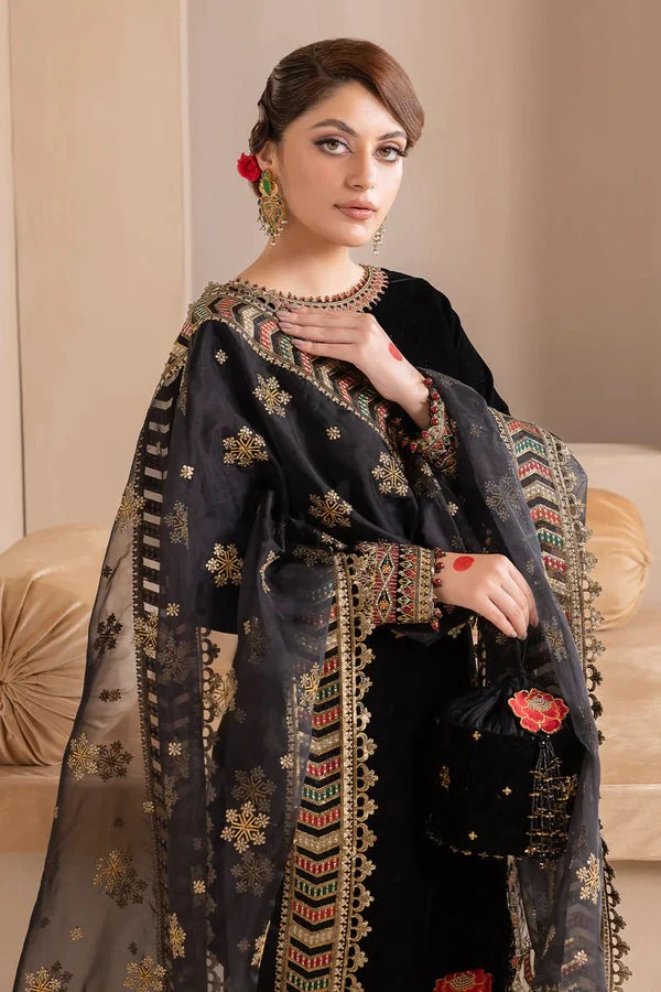 Unstitched Embroidered Velvet Dress With Organza embroidered Dopata Silk Trouser WC577 - Image 3
