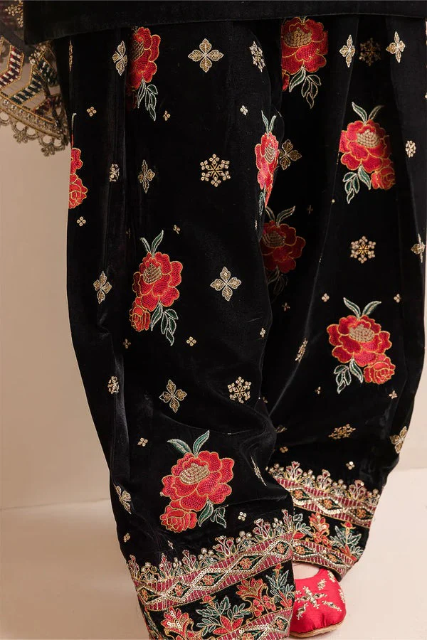 Unstitched Embroidered Velvet Dress With Organza embroidered Dopata Silk Trouser WC577 - Image 4
