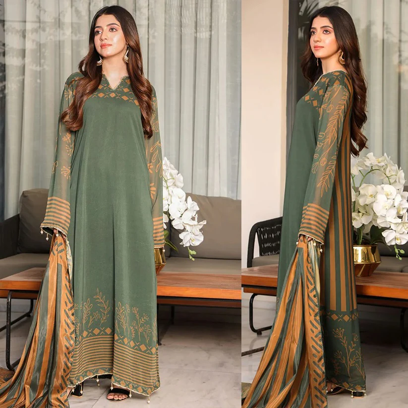 WC1099-Printed Summer Swiss lawn 3 Piece Dress