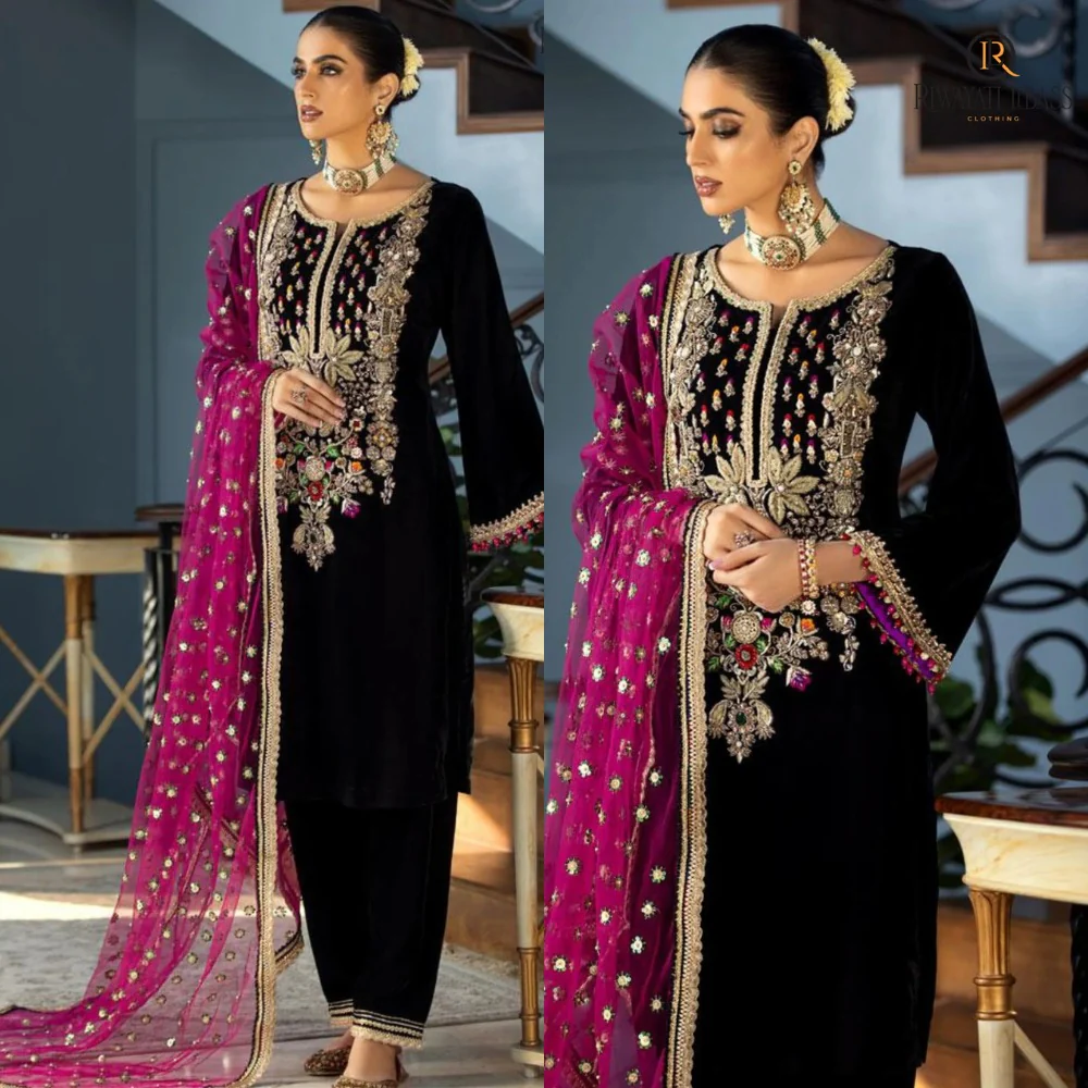 Unstitched Velvet Dress With Embroidered Organza Dupatta and Silk Trouser WC903