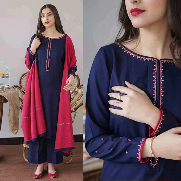 Unstitched Winter 3 Piece Dhanak suit with Embroidered Dhanak Shawll WC404
