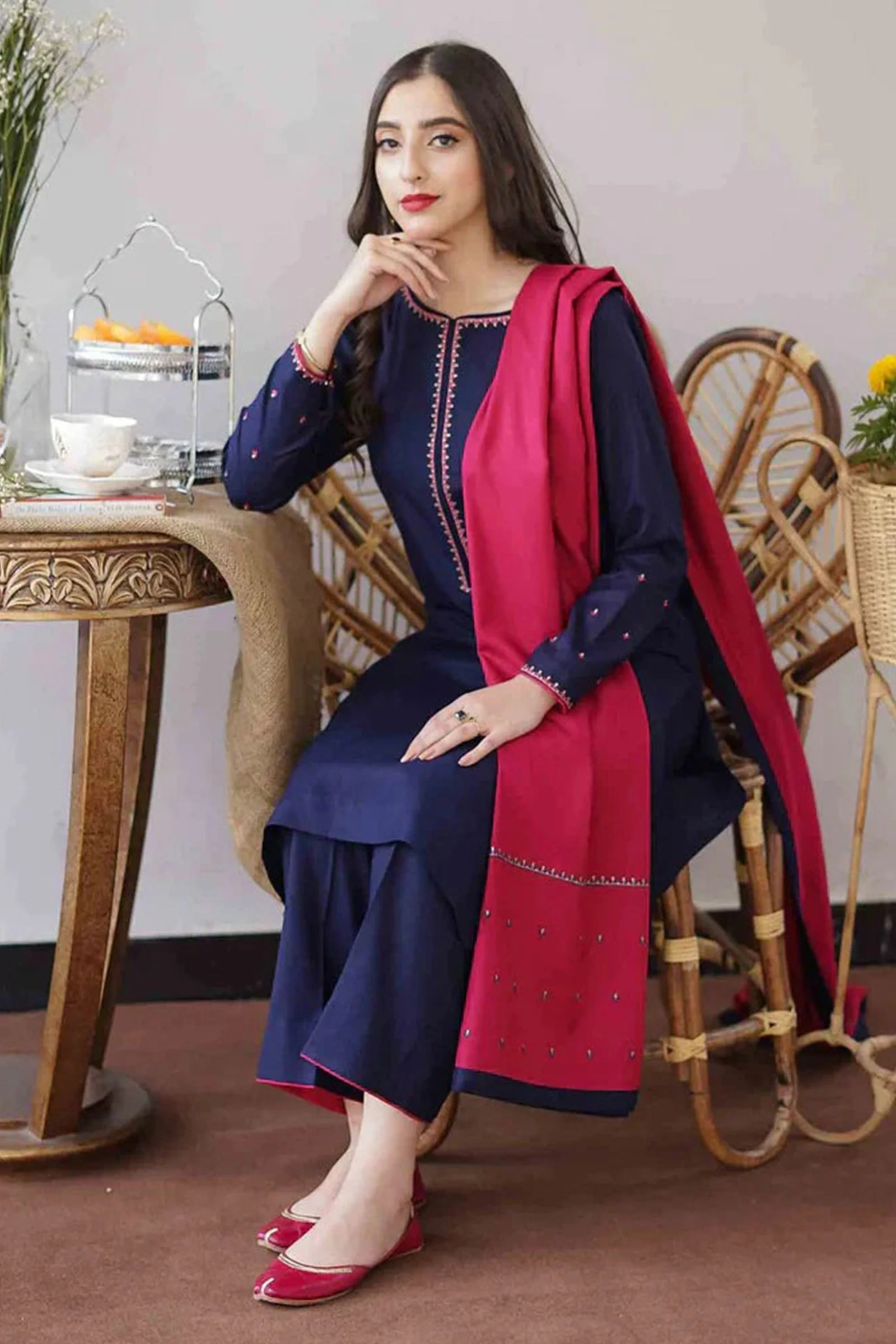 Unstitched Winter 3 Piece Dhanak suit with Embroidered Dhanak Shawll WC404 - Image 3