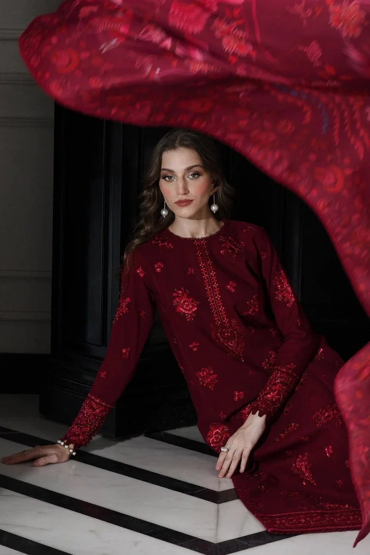 Unstitched Winter Batik 3 Piece Dhanak Embroidered Shirt With Courtai Printed Shawll & Trouser WC1238 - Image 3