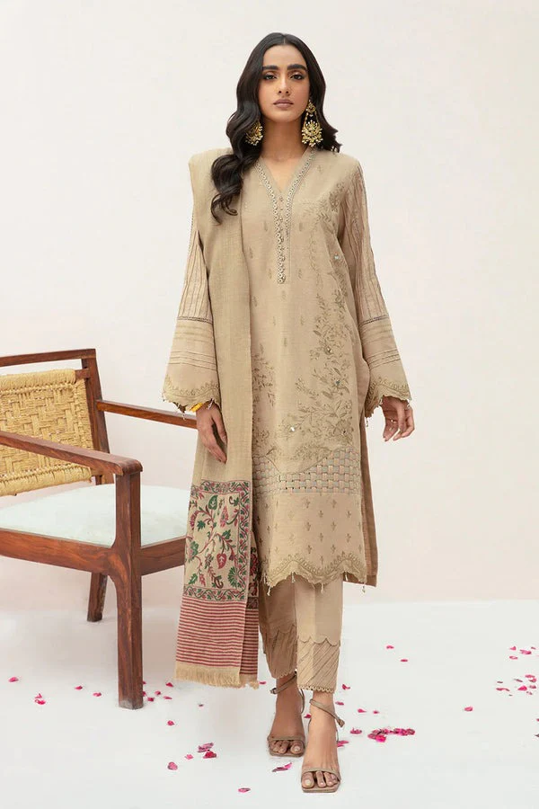 Unstitched Winter Embroidered Dhanak Dress with Printed Shawll 3 Piece WC574 - Image 2