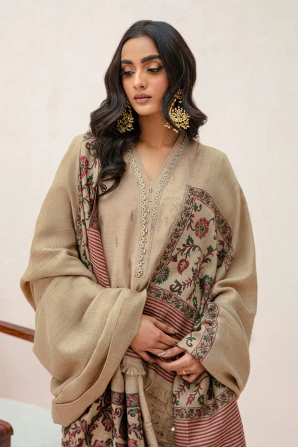 Unstitched Winter Embroidered Dhanak Dress with Printed Shawll 3 Piece WC574 - Image 3
