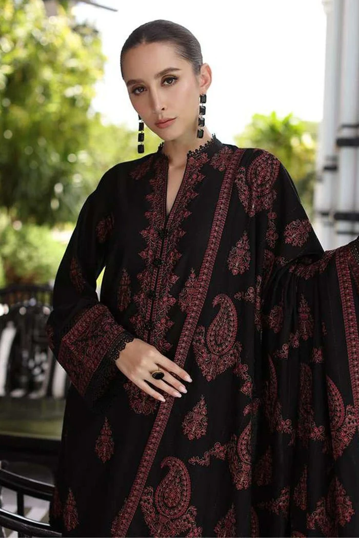 Unstitched Winter Embroidered Dhanak Dress with Printed Shawll 3 Piece WC823 - Image 2
