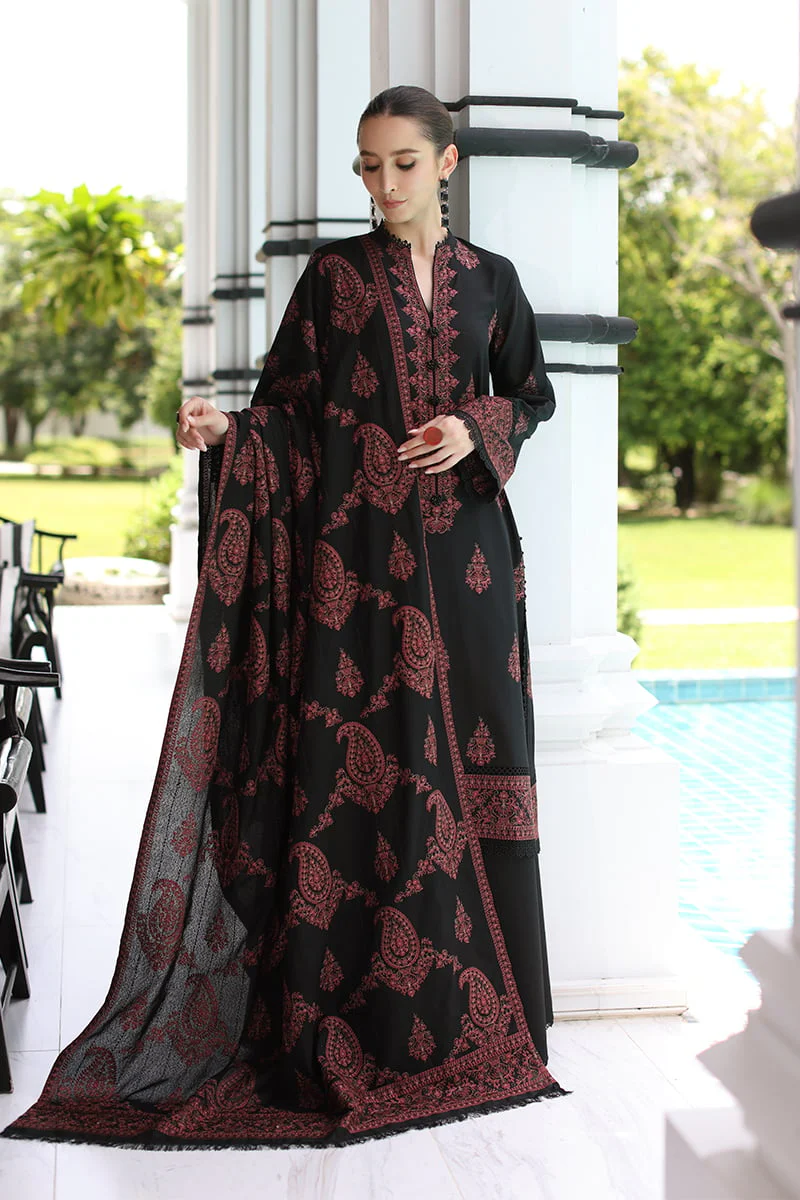 Unstitched Winter Embroidered Dhanak Dress with Printed Shawll 3 Piece WC823 - Image 3