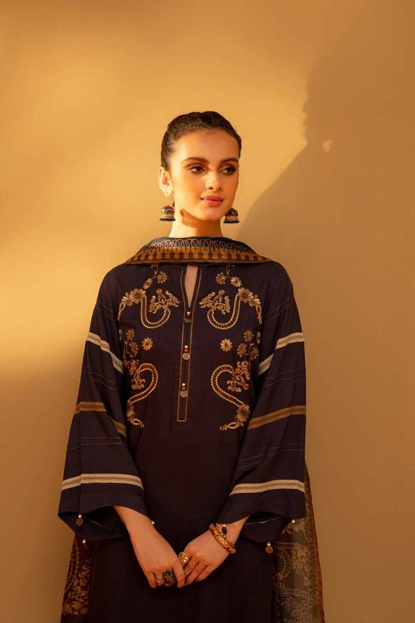 Unstitched Winter Embroidered Dhanak Dress with Printed Shawll 3 Piece WC824 - Image 2