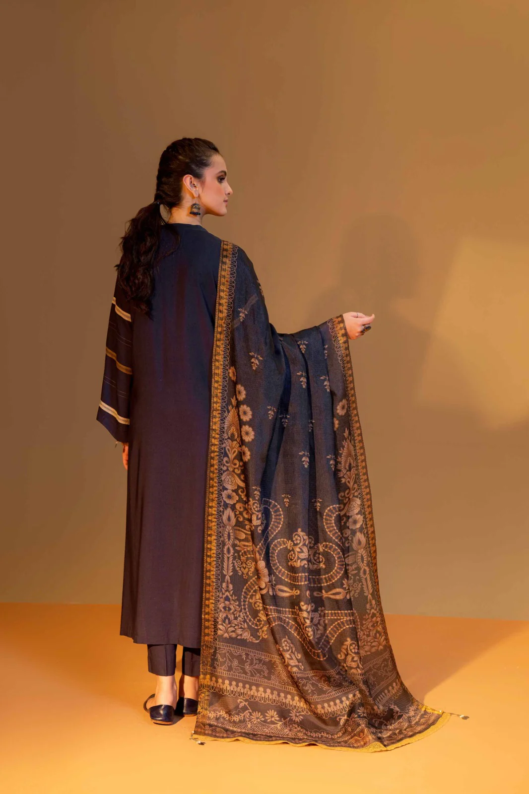 Unstitched Winter Embroidered Dhanak Dress with Printed Shawll 3 Piece WC824 - Image 3